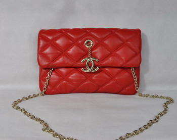 7A Replica Chanel Quilted Flap Platinum Chain Handbag 4692 Red